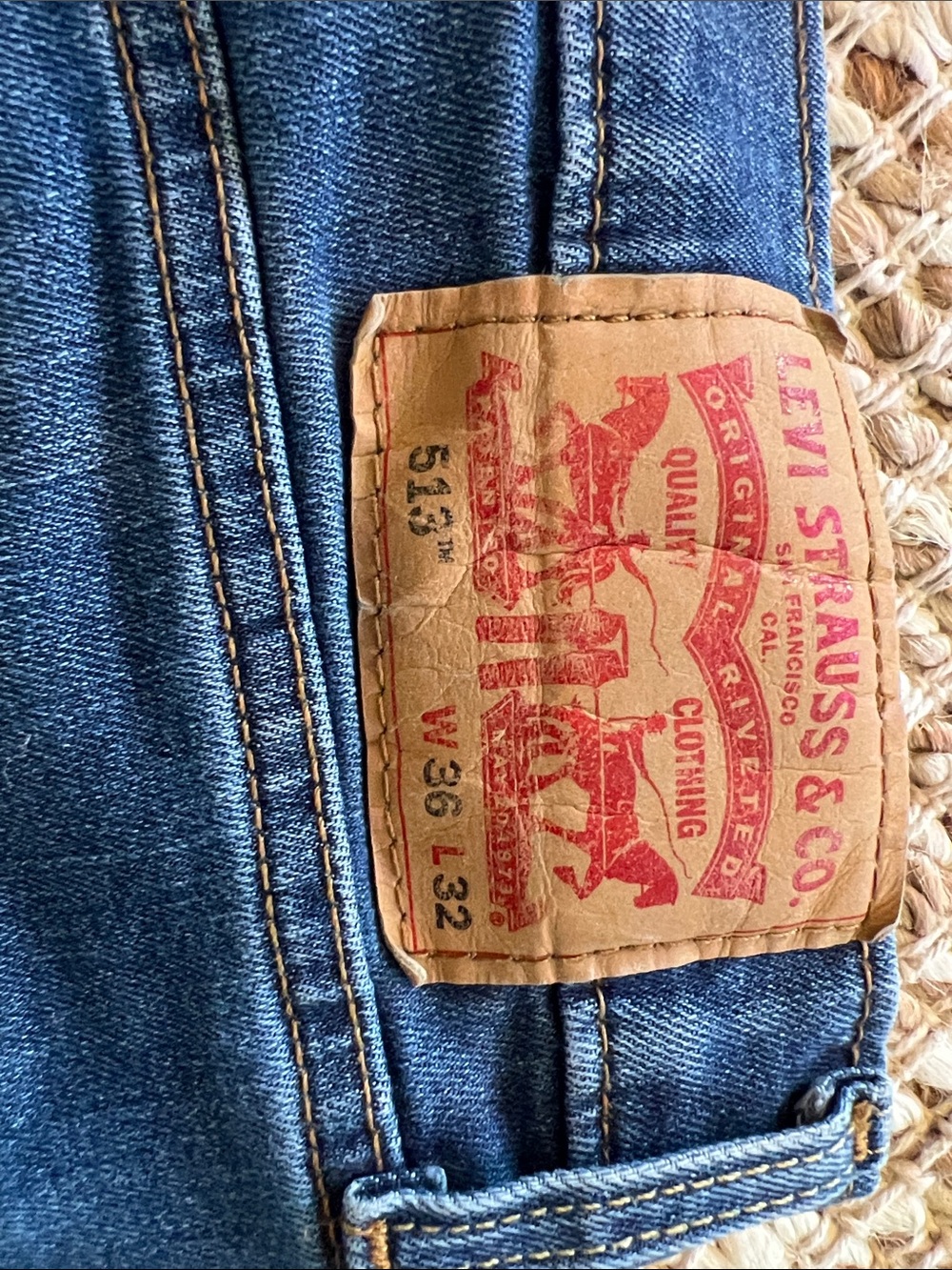 Levi's Relaxed Fit Blue Denim Jeans with Tan Leather Patch